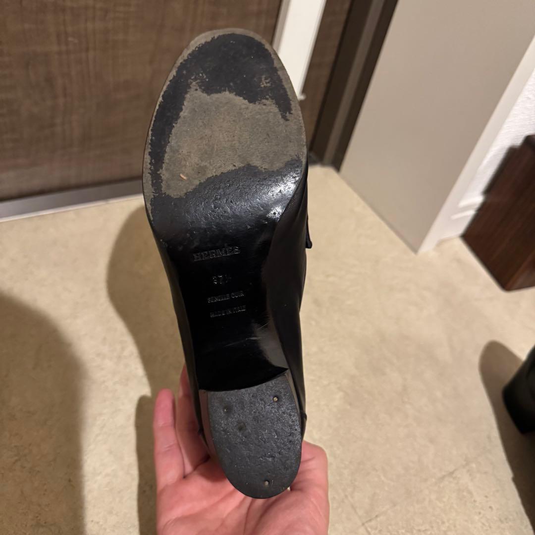 【24cm】HERMES 黒ローファー コンスタンス エルメス 37 1/2