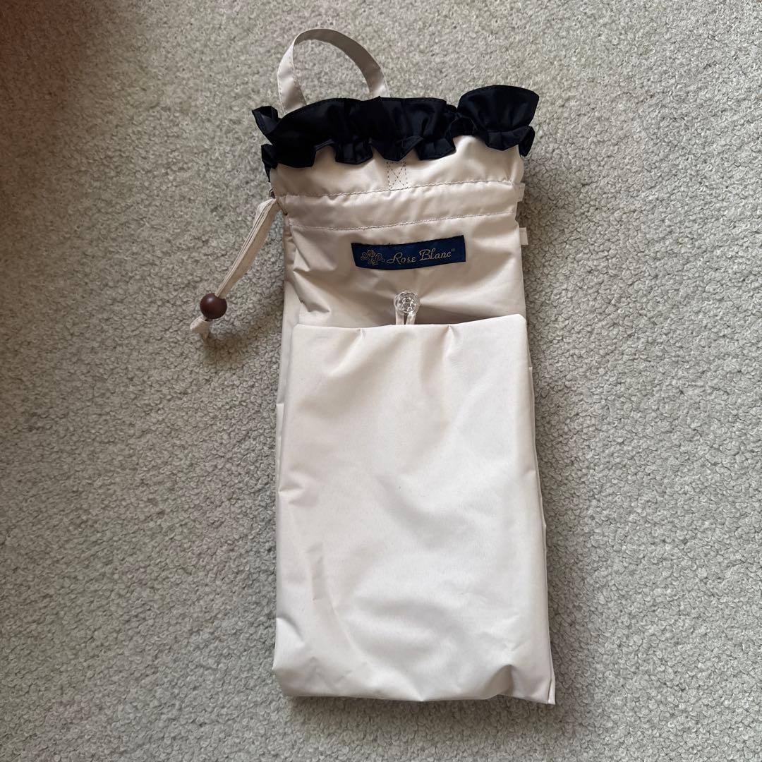 美品芦屋ロサブランベージュ×ブラック フリル付き2段折りたたみ傘