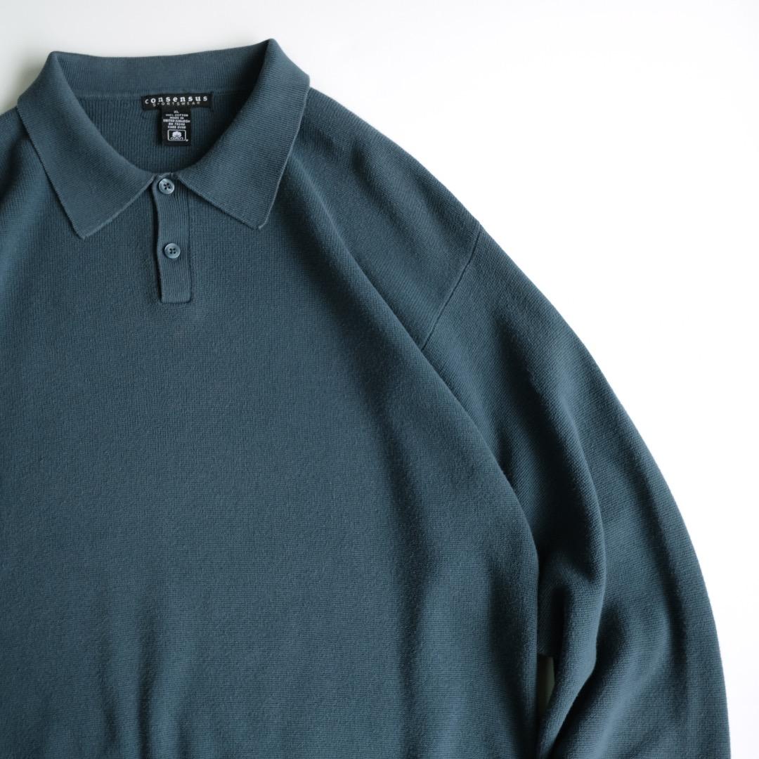 consensus 90s コットンニットポロシャツ ブルー XL