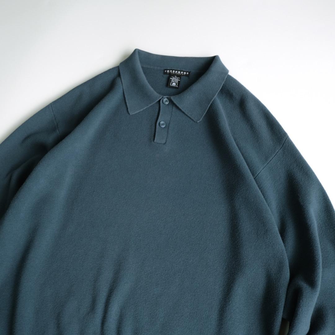 consensus 90s コットンニットポロシャツ ブルー XL