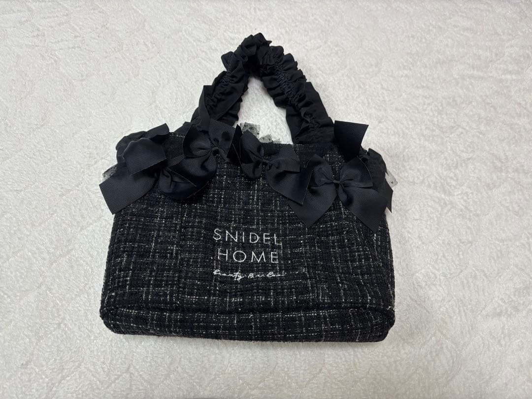 スナイデルホーム snidel ツイードリボンバッグ 黒 ブラック
