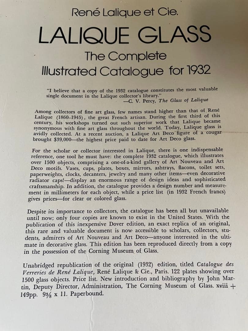 LALIQUE GLASS: 1932年カタログ