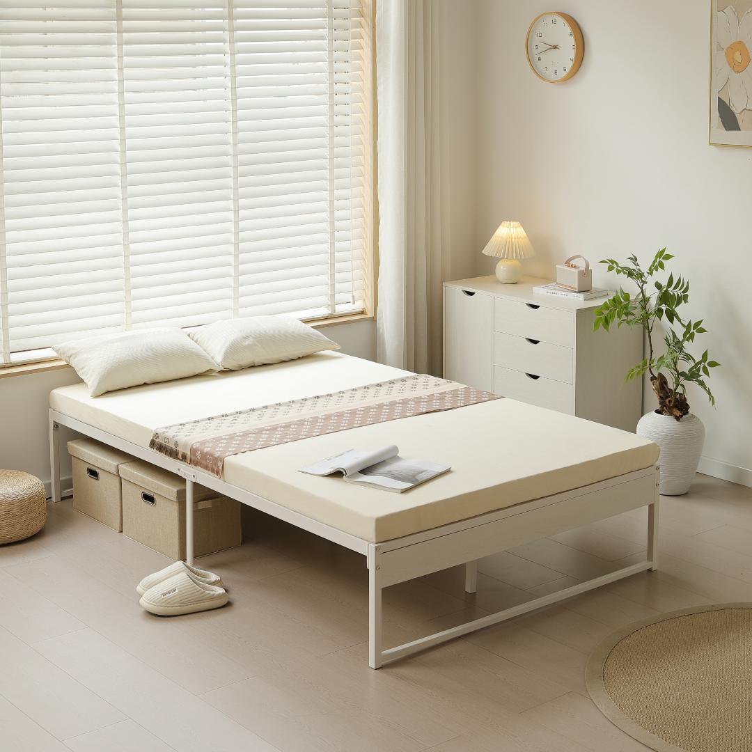 年末赤字！D・ダブルベッドフレーム パイプベッド パイプ+木　WHITE