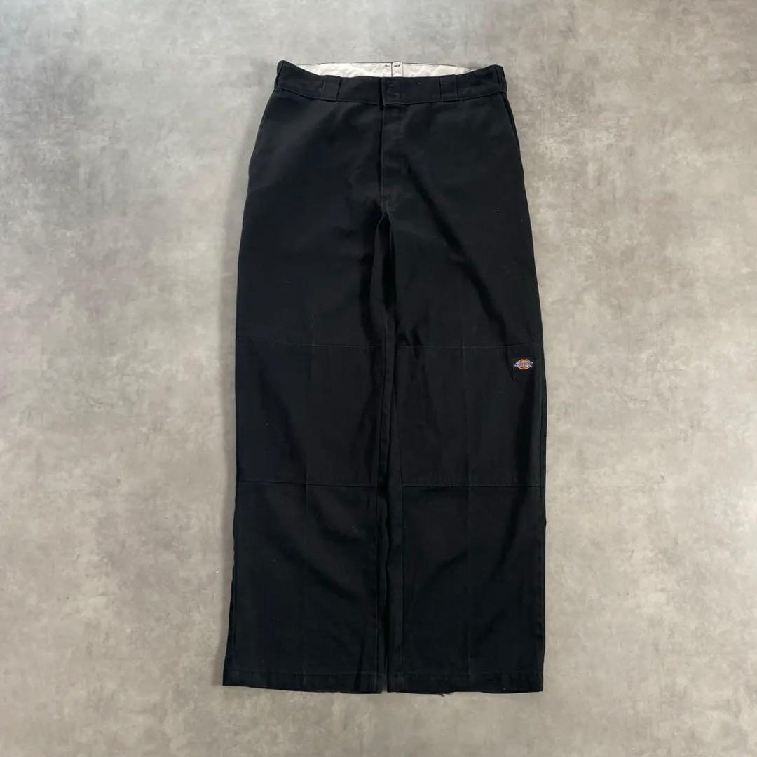 名作 神サイズ USA製90s Dickies ダブルニー ブラック 黒　古着