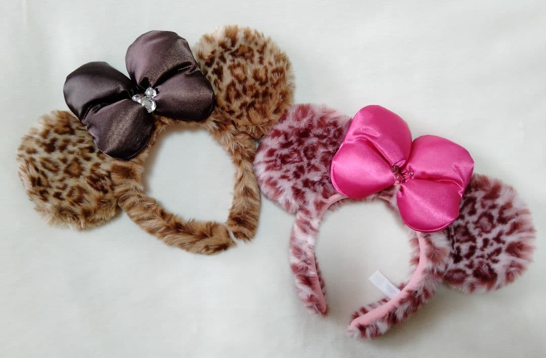 【ペア】ディズニー　ミニー　ヒョウ柄カチューシャ　ブラウン＆ピンク　2個セット