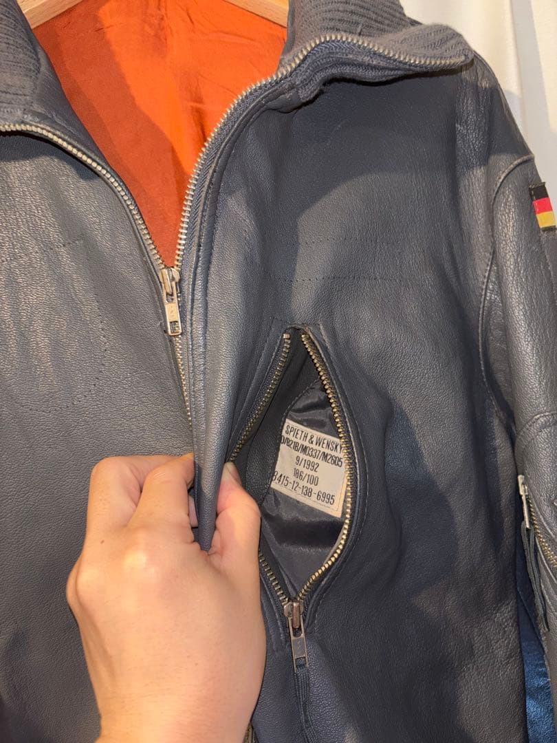 90s ドイツ軍 官給品 実物 空軍 レザー フライトジャケット 186/100