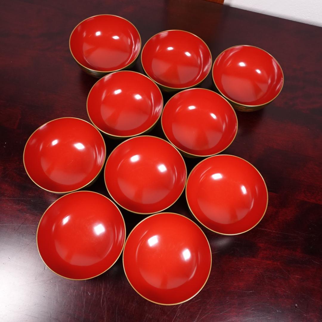 江戸時代後期の蒔絵師 橘屋浅野友七 一富士二鷹三茄子図 蒔絵 吸物椀 10客