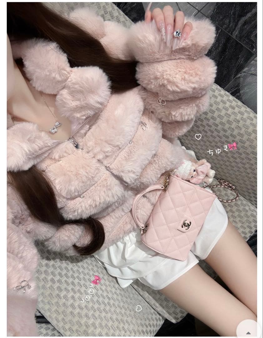 Lumi puff kirakira bijou fur coat ピンク