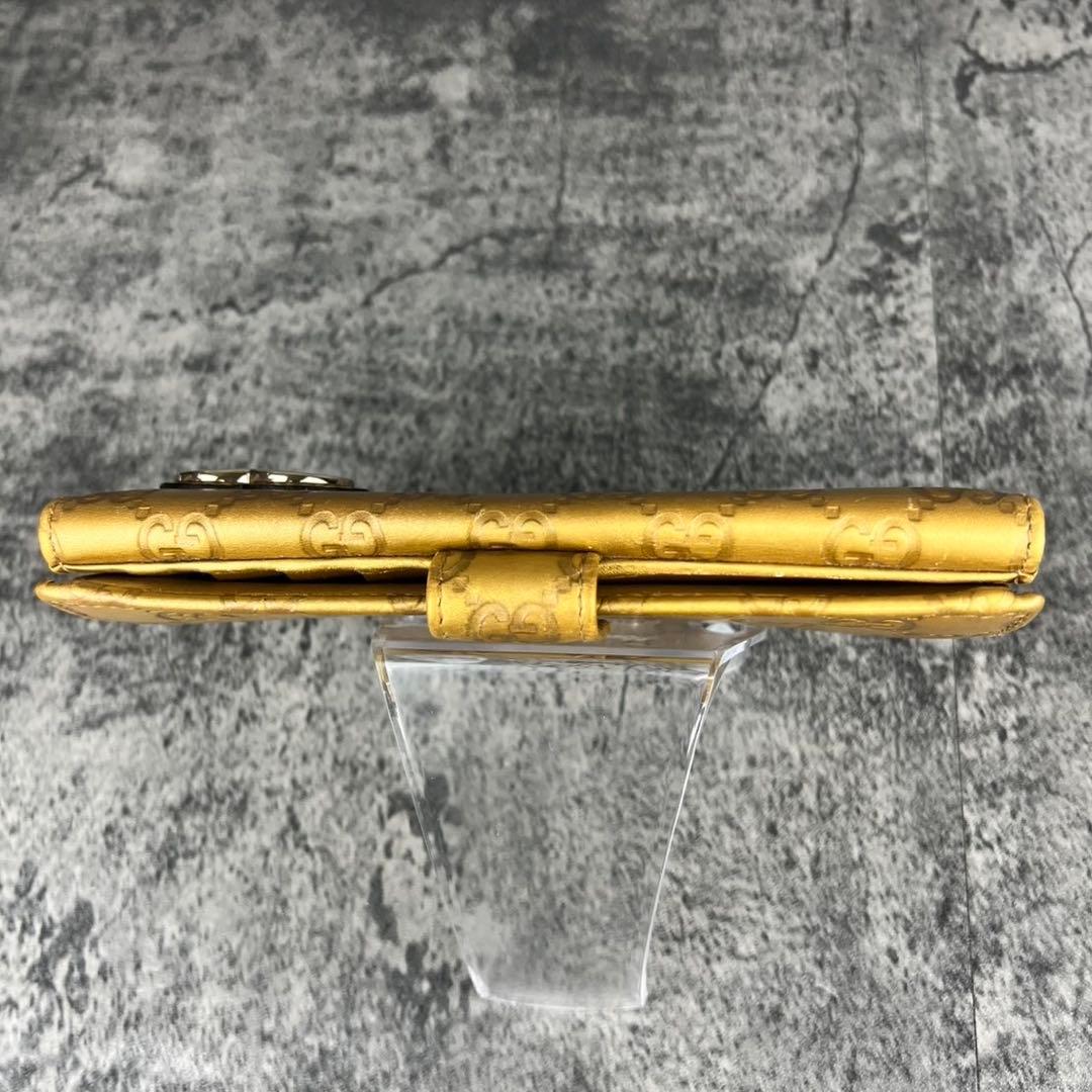 GUCCI ラブリーハート GG柄 レザー 長財布 ゴールド