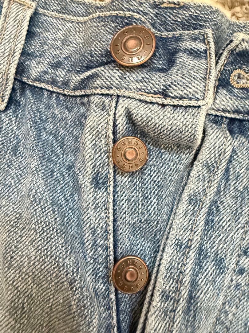 GUCCI デニムショートパンツ ライトブルー ネコちゃん 24インチ XS