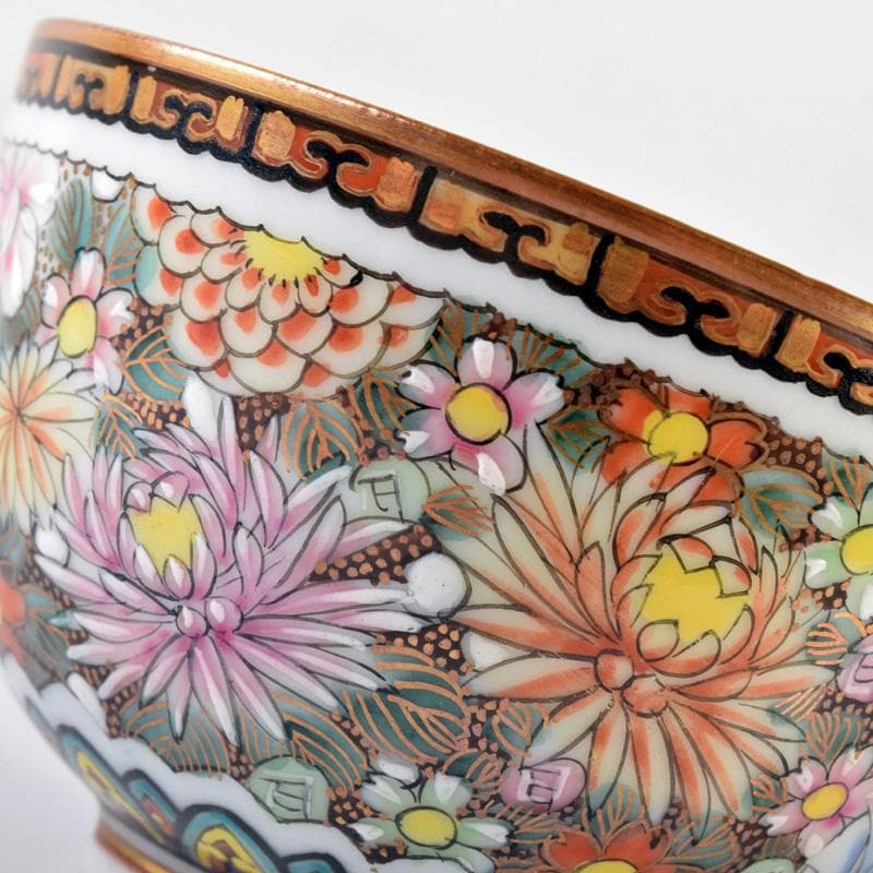 ぶりぶり煎茶道具　九谷焼　長寿造　色絵金彩　百花文　茶器揃　K　R8034