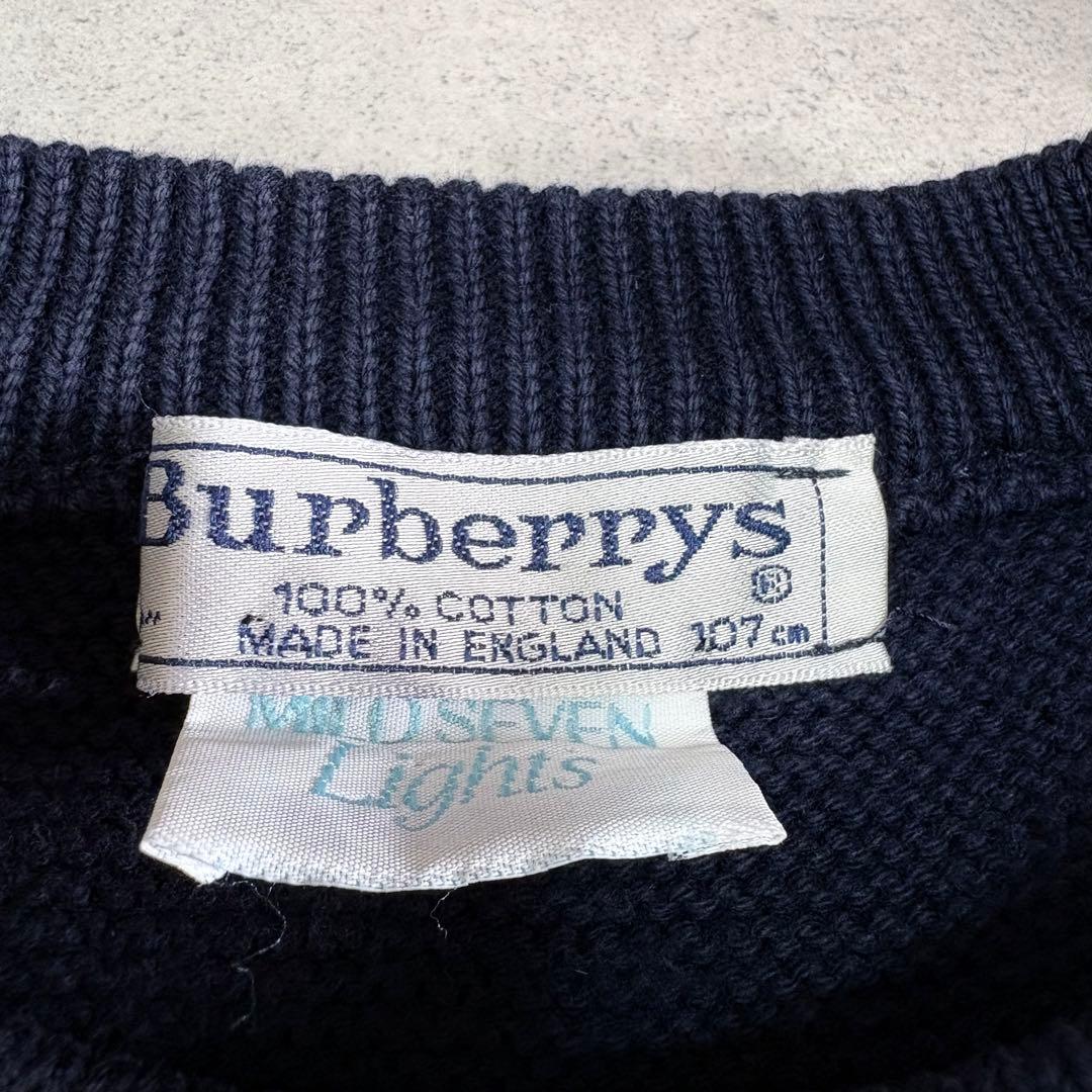 Burberrys 英国製 クレスト刺繍 ホースロゴ コットンニット ネイビー