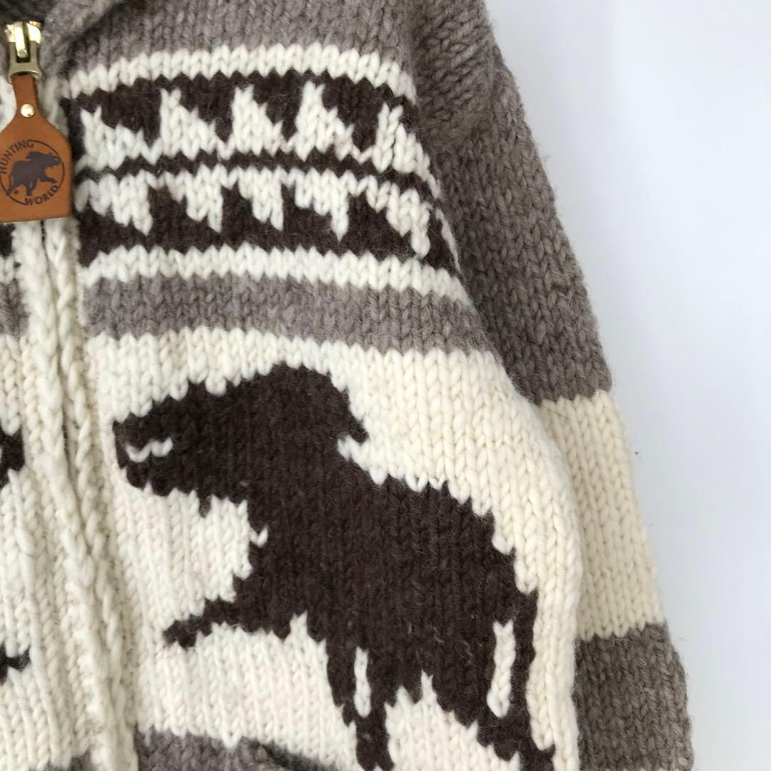 ハンティングワールド　カウチンセーター　M　ウール100　カナダ製