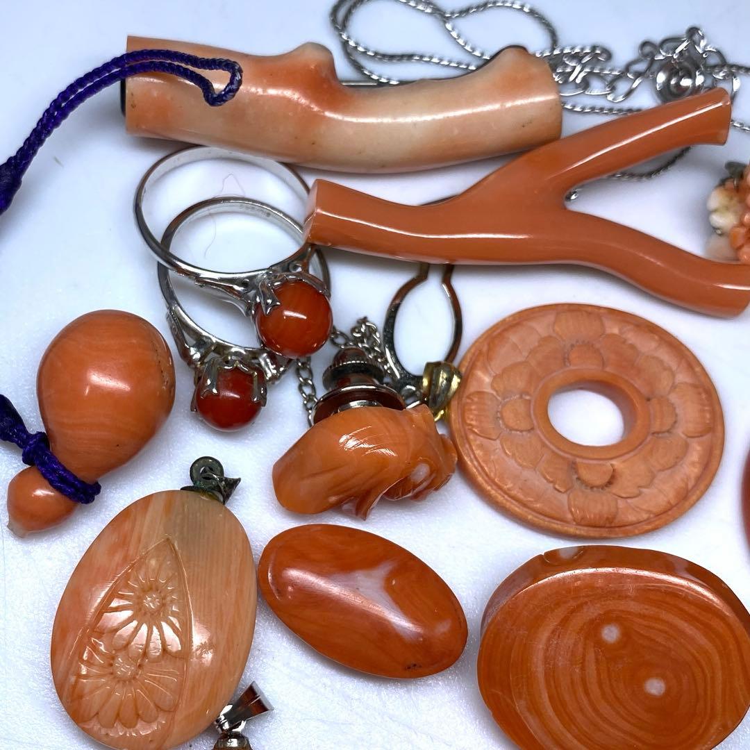 本赤珊瑚　丸玉、大玉アクセサリー、指輪　83g 東Y7-0217☆2Fトヒサ