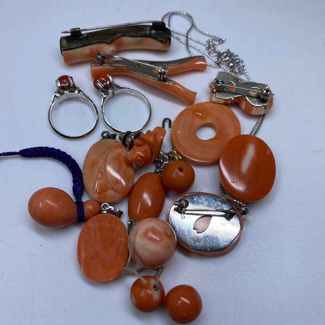 本赤珊瑚　丸玉、大玉アクセサリー、指輪　83g 東Y7-0217☆2Fトヒサ