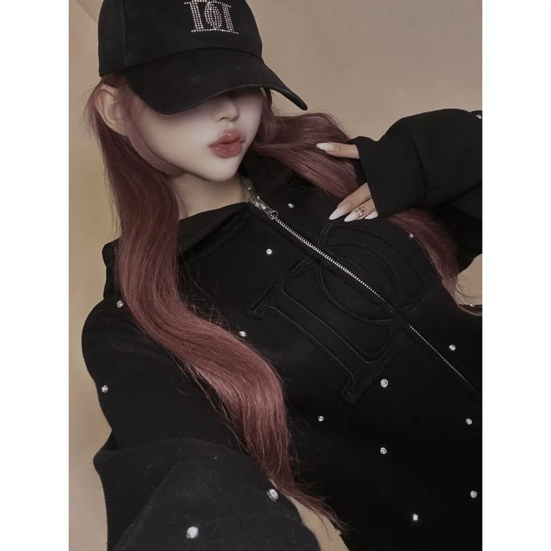 新品タグ付 ダーリッチ ブラック DDロゴビジュージップパーカー F フリー