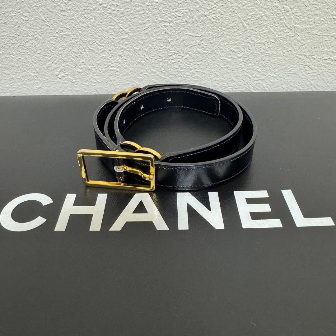 【美品】シャネル CHANEL ベルト レザー ココマーク 黒 ヴィンテージ