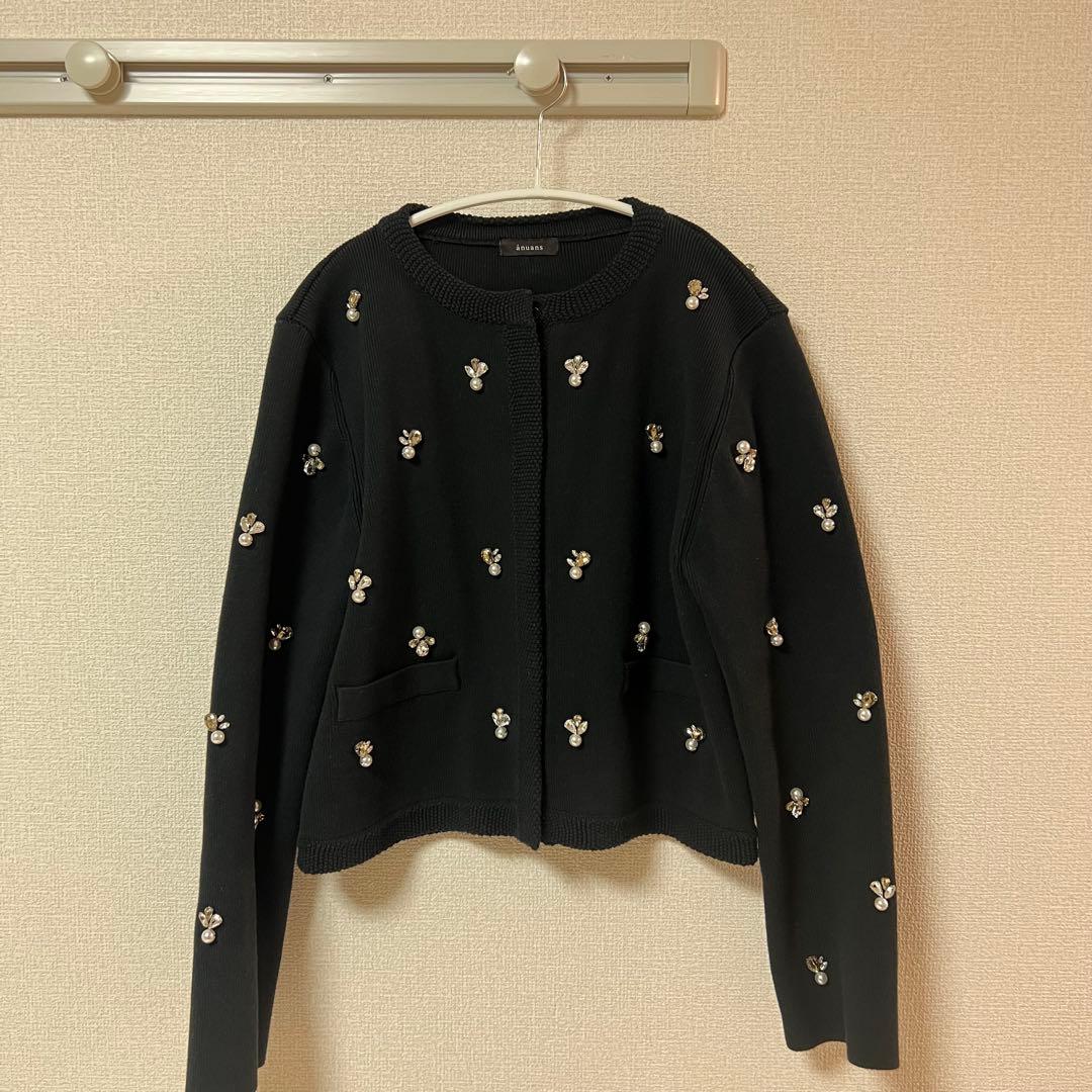anuans ビジューニットジャケット　ブラック