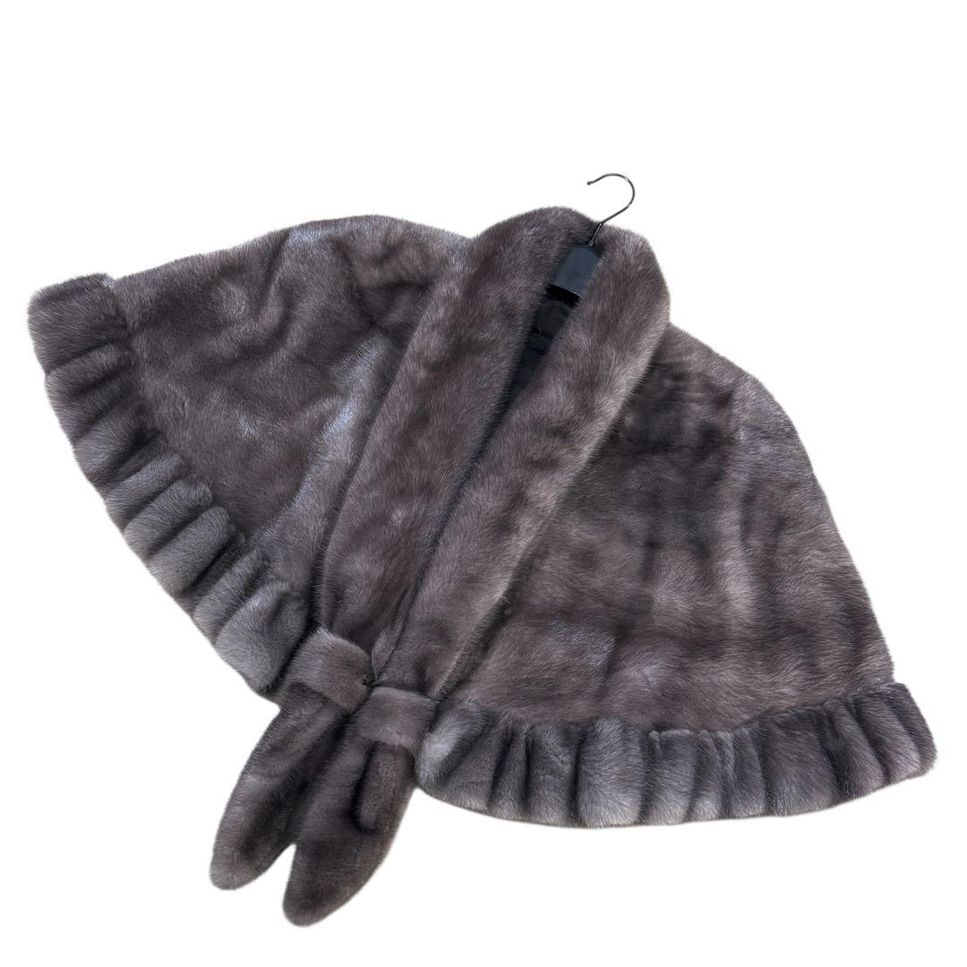 ブルーアイリスミンク ケープ リアルファー プリーツ レディース