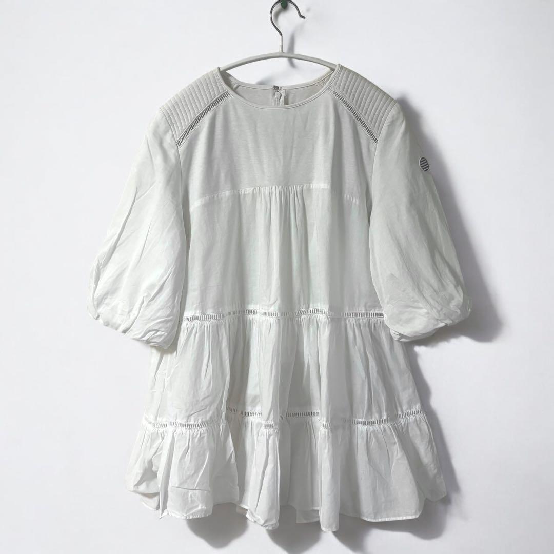 【美品】ボーダーズアットバルコニー バレリーナブラウス ティアード 白 ロゴ