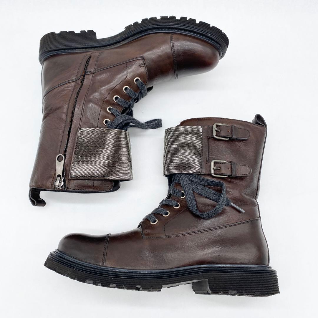 A18342 美品 ブルネロクチネリ モニーレ装飾バックルミドルブーツ 37.5