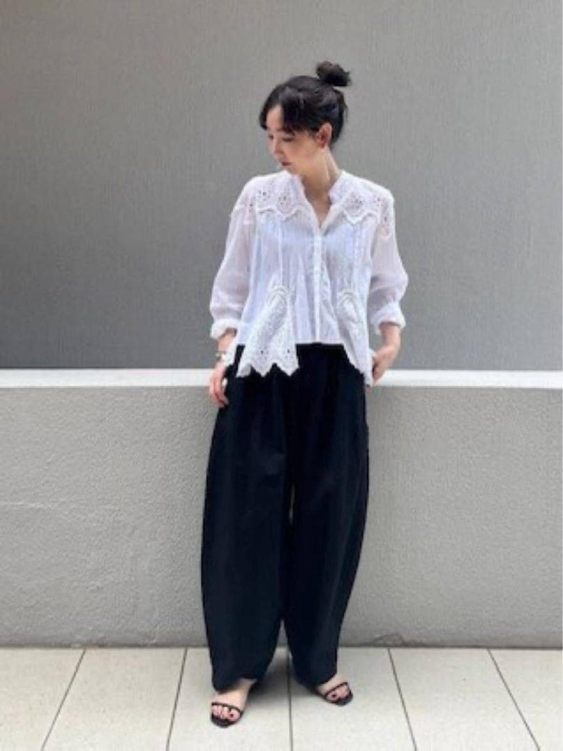 Curensology カレンソロジー　コットンリネンドロストパンツ　ブラック