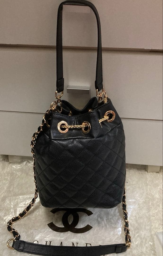 CHANEL 巾着ショルダーバッグ　ブラック　2way