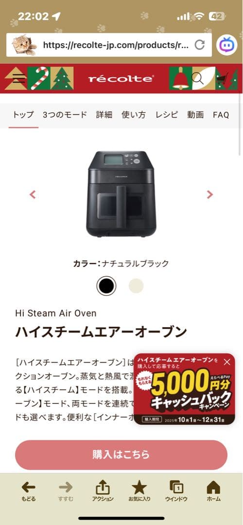 新品未開封　récolte ハイスチームエアーオーブン