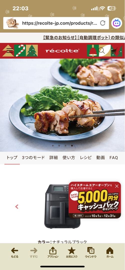 新品未開封　récolte ハイスチームエアーオーブン