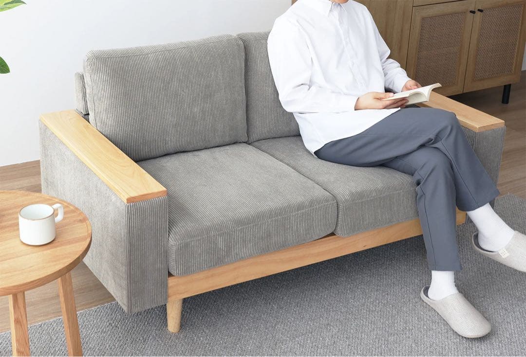 ［さくらんぼ！】ソファCosnaコーデュロイ 2人掛けソファ 木製フレーム