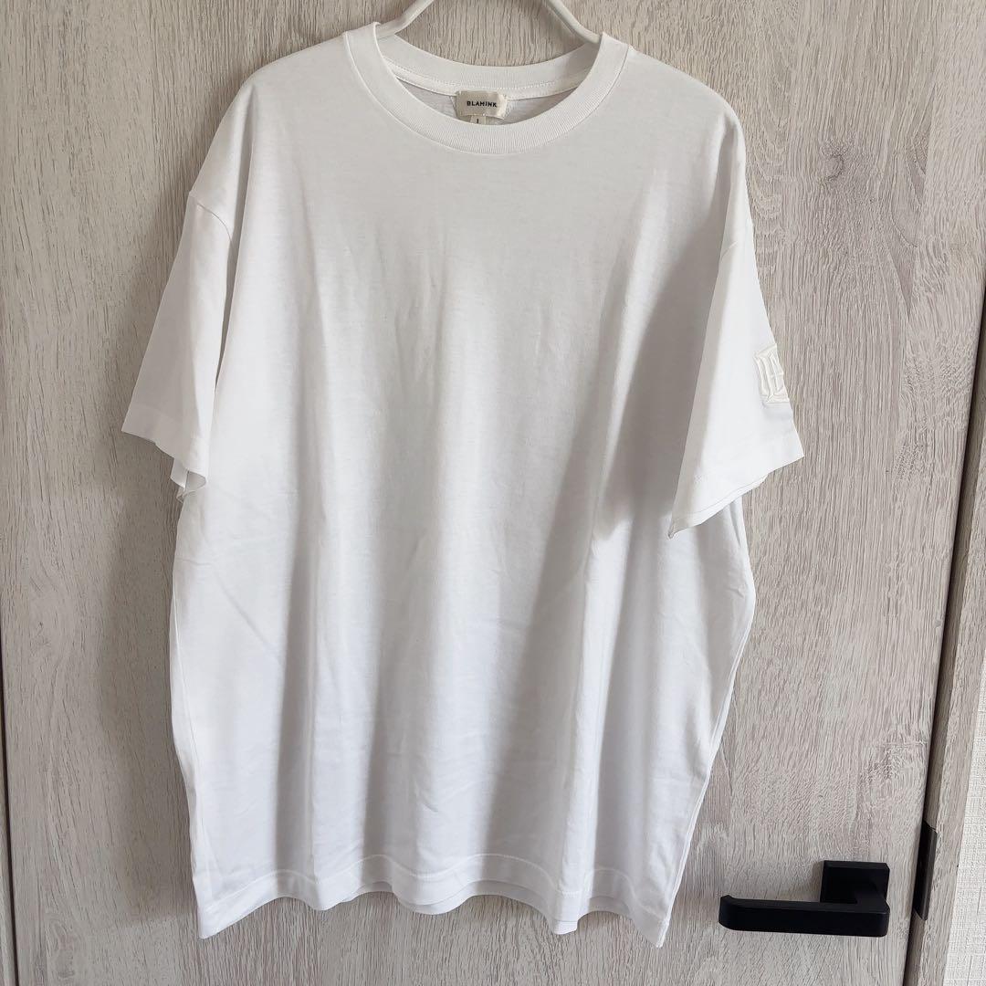 【未使用】ブラミンク　コットンクルーネックエンブレムTシャツ　白