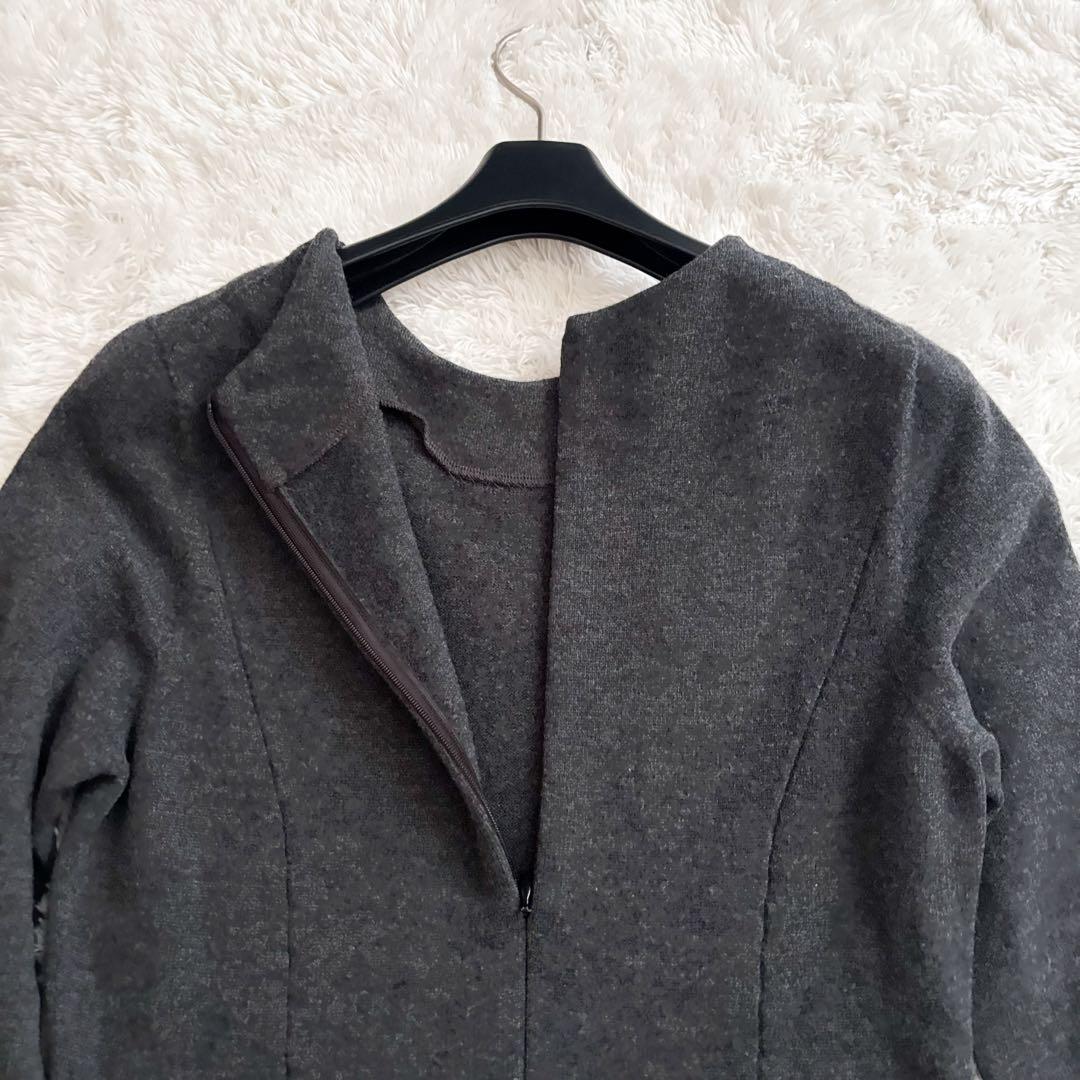 フォクシー　ニットワンピース　ウール100% ロゴプレート　グレー　38 フレア