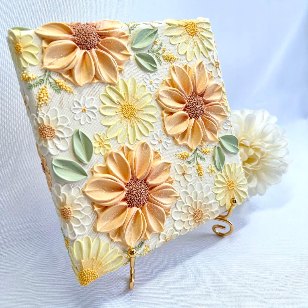 melia テクスチャーアート　絵画　インテリアアート　花　立体　絵　ボタニカル