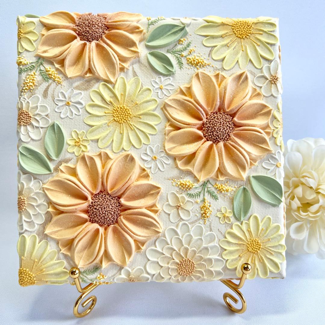 melia テクスチャーアート　絵画　インテリアアート　花　立体　絵　ボタニカル