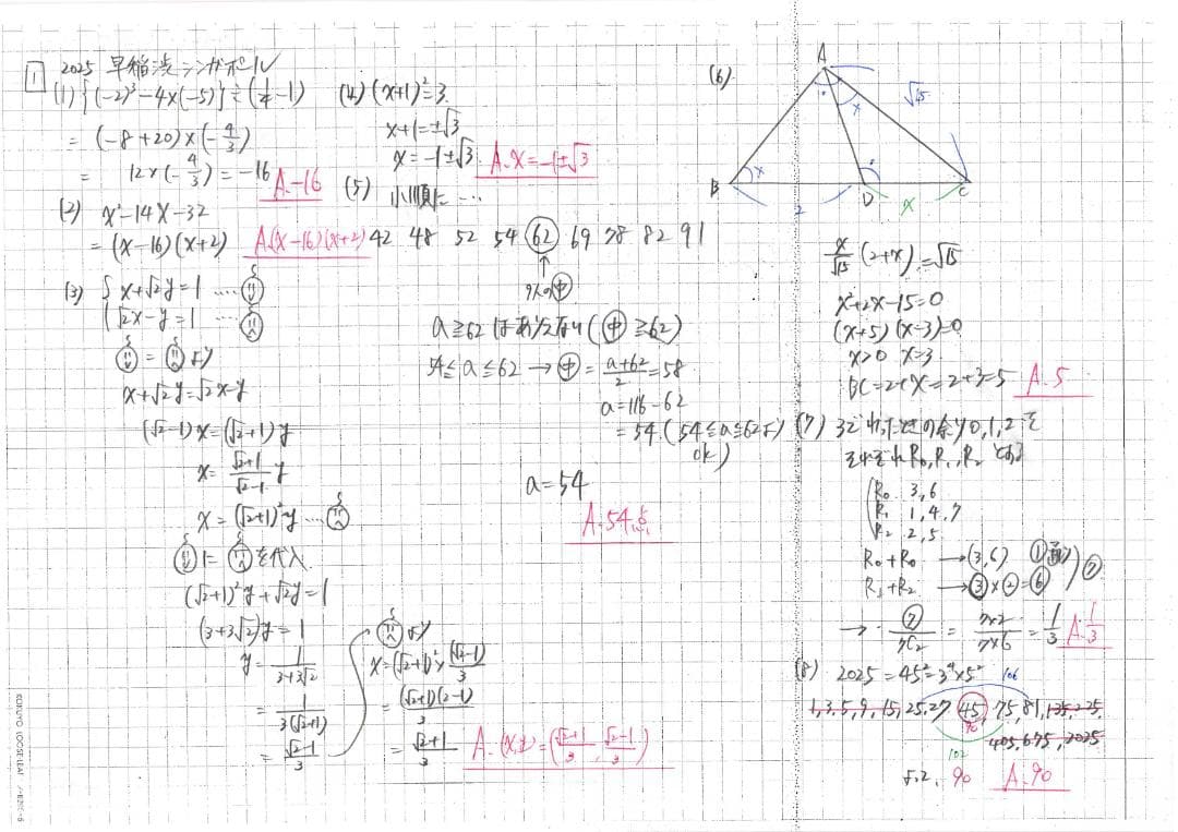 塾講師オリジナル数学解説 早稲渋シンガポール 高校入試 過去問 2022-25