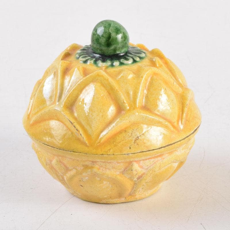 茶道具　永楽善五郎作　黄交趾　蕗の薹（フキノトウ）香合　共箱　C　9217