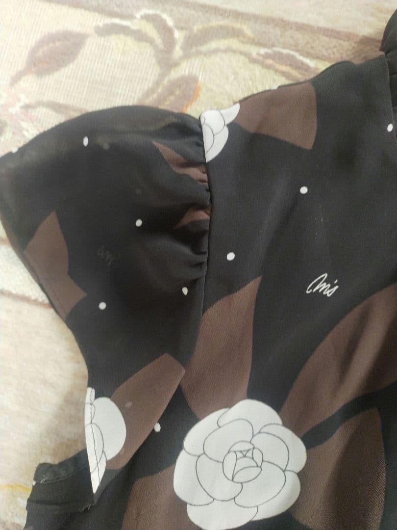 エムズグレイシー シフォンロングワンピース カメリア ドット柄 ベルト付き