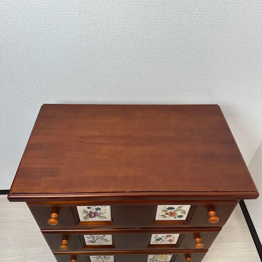 スペイン バレンシアタイル チェスト 木製 4段 タンス カントリー ※i4※