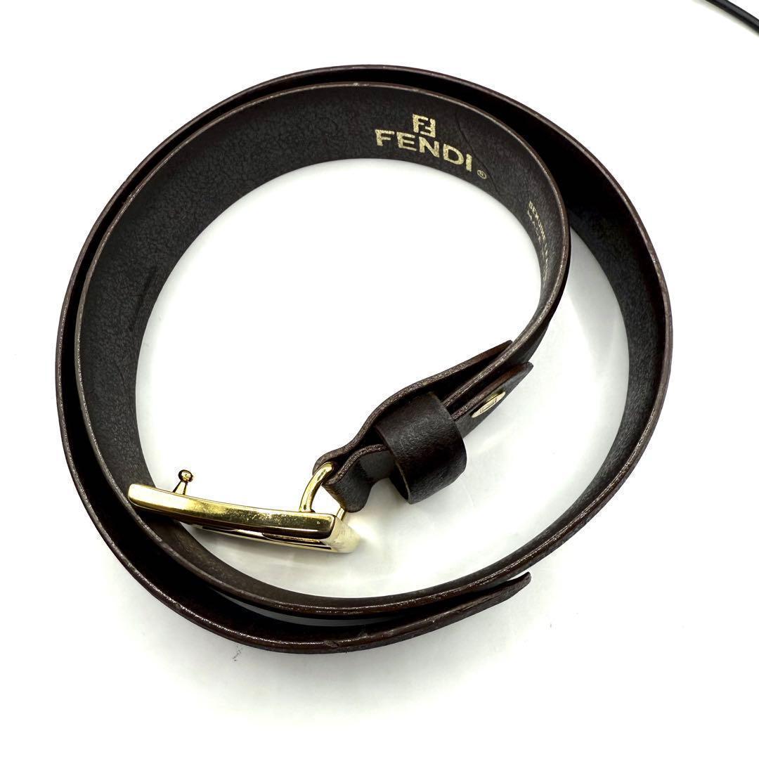 【美品✨】フェンディ ベルト ズッカ柄 ゴールド金具 レザー ブラウン