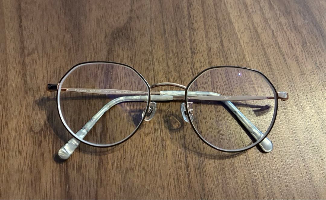 未使用　Zoff 中顔面短縮みえメガネ メタルフレームメガネ　度あり　ブラウン