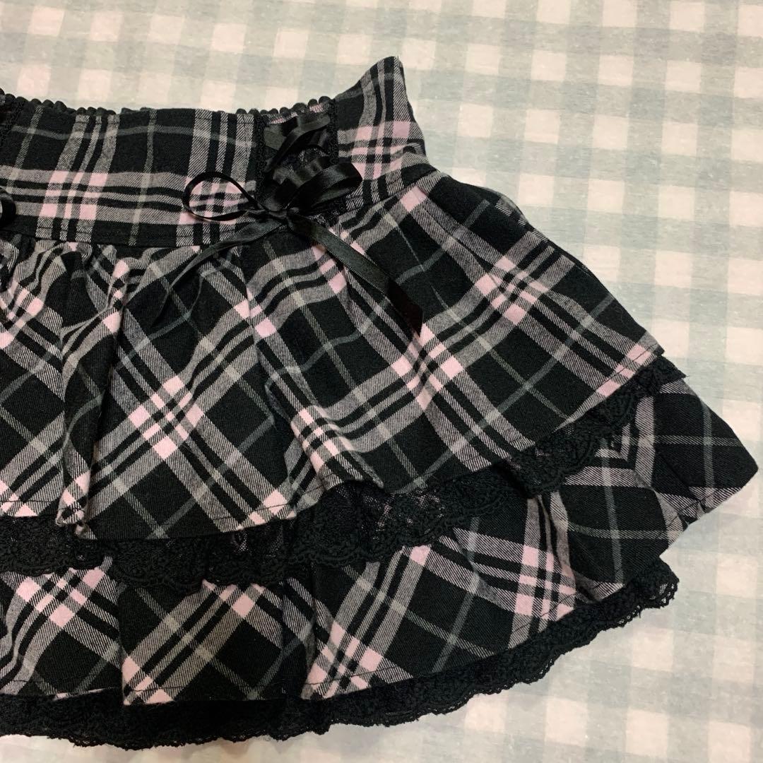 TRALALA 希少 ピンク フリル チェック柄 スカート