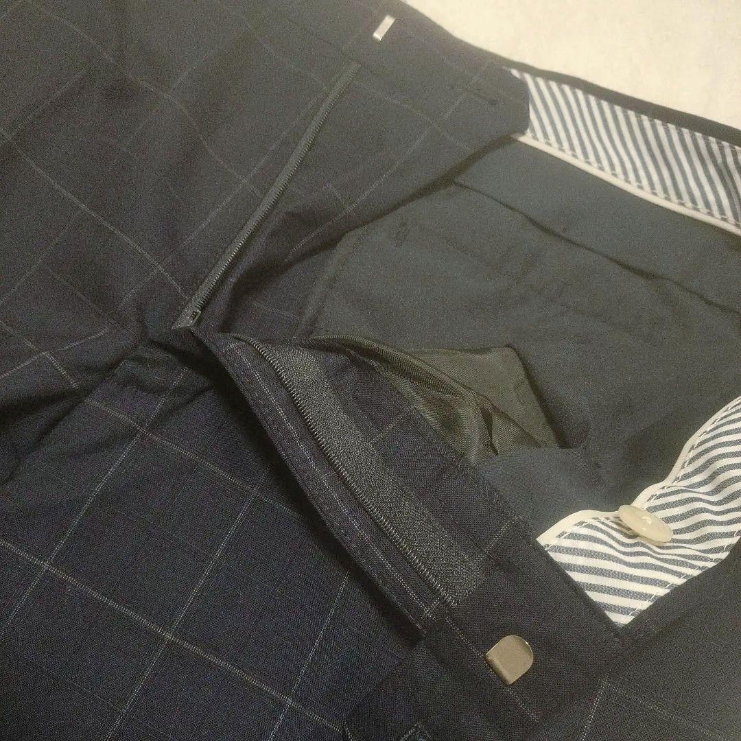 スリーピース　セットアップ　チェック　スーツ　ネイビー　紺　3ピース　背抜き