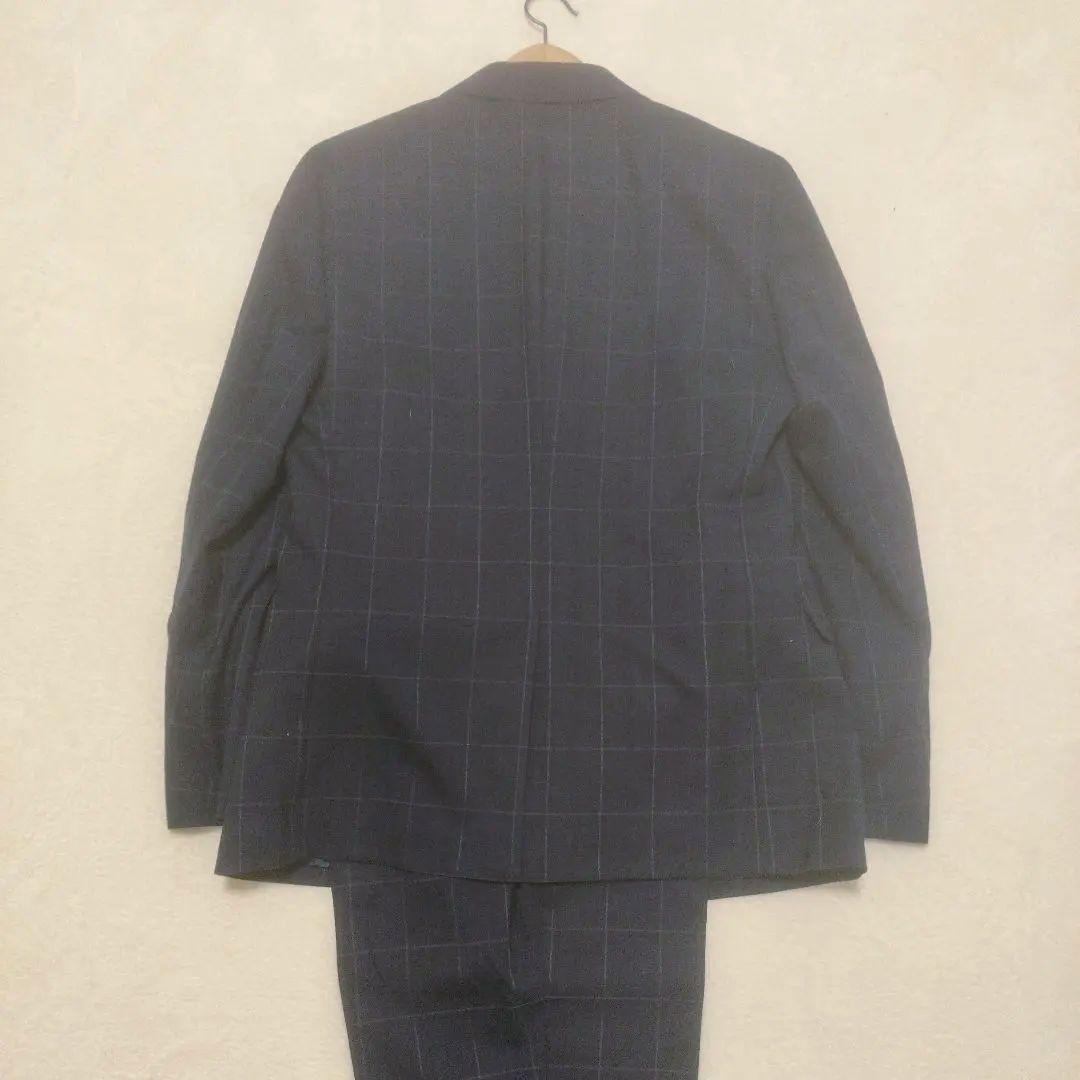 スリーピース　セットアップ　チェック　スーツ　ネイビー　紺　3ピース　背抜き