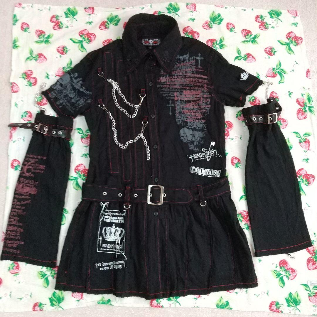 マッドパンクス アームカバー付き半袖ガーゼチュニック 黒