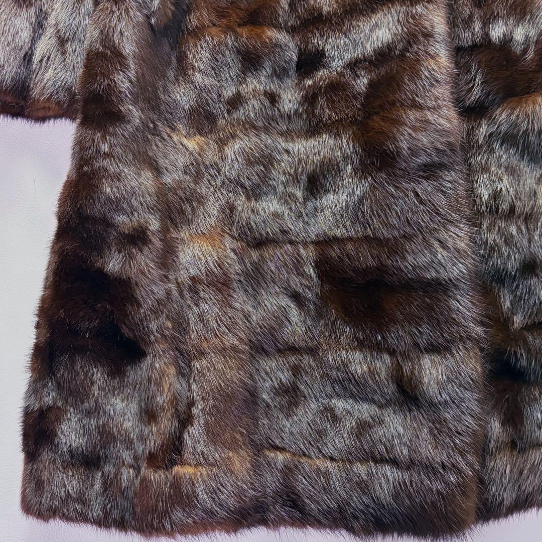 高級毛皮コート リアルファーコート ウィーゼル セミロングコート 段々デザイン