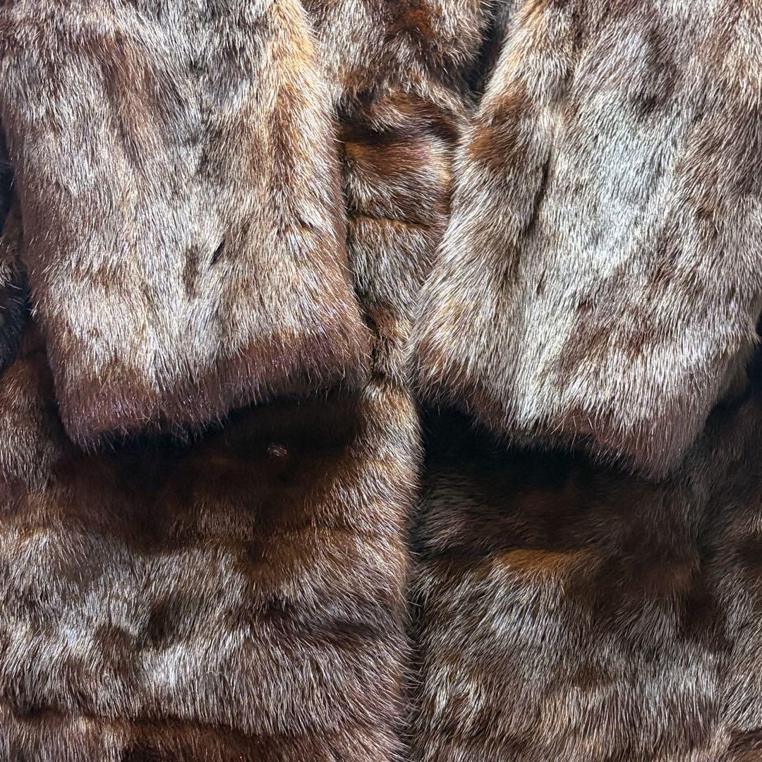 高級毛皮コート リアルファーコート ウィーゼル セミロングコート 段々デザイン