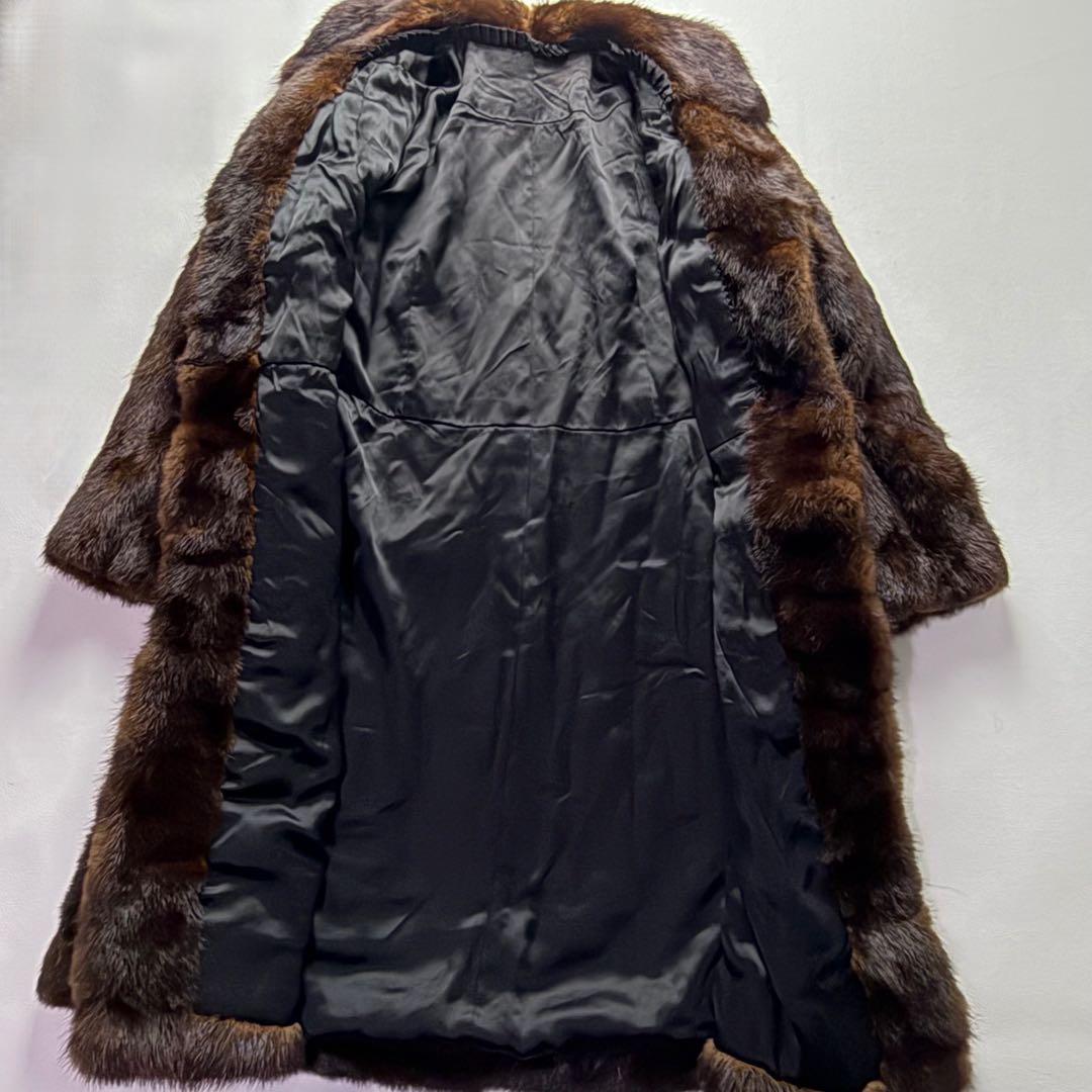 高級毛皮コート リアルファーコート ウィーゼル セミロングコート 段々デザイン