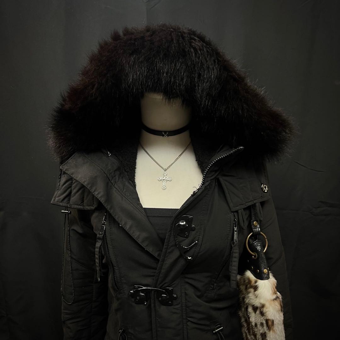 平成ギャル　y2kグランジ　ダークコア　リアルファー付き　モッズコート　ギミック