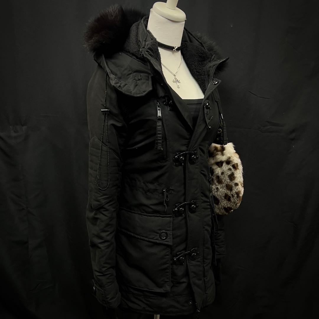 平成ギャル　y2kグランジ　ダークコア　リアルファー付き　モッズコート　ギミック