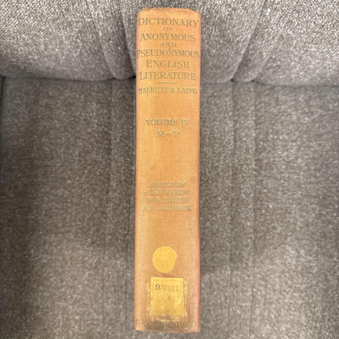 洋書 4 Dictionary of Anonymous and Pseudonymo